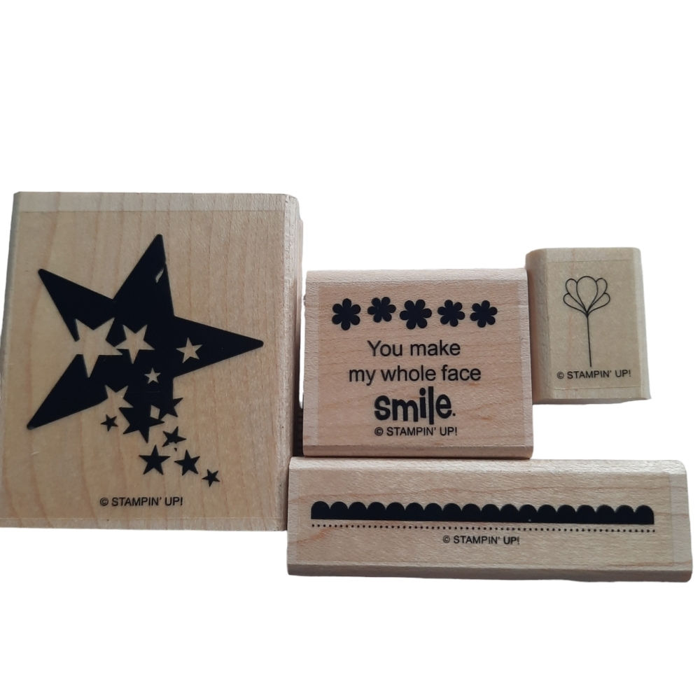 Stampin 'Up Retired  Smile 4 Pieces Wood Mounted Stamps